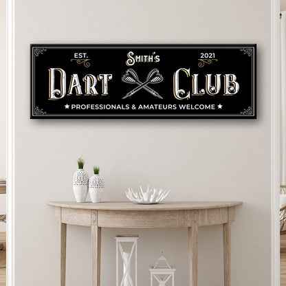 Dart Club Sign II canvas wall art by Smith's, chalkboard with white letters and crossed darts on Tampa Home & Garden Store