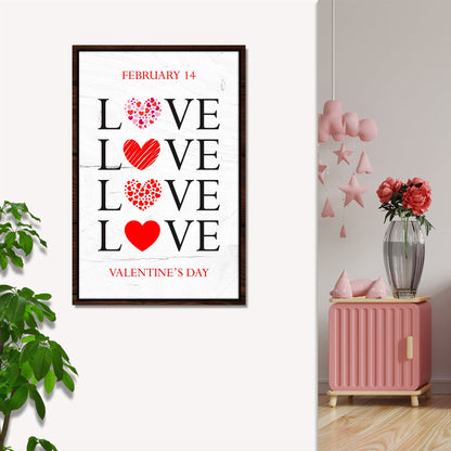 Valentine's Day Sign VIII canvas framed dark wood with LOVE and heart motifs on white background on Tampa Home & Garden Store