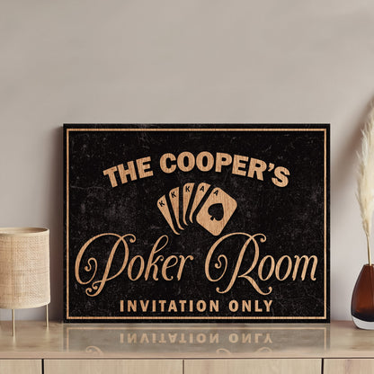 Invitation Only Poker Room Canvas by Tailored Canvases with black marble background on Tampa Home & Garden Store