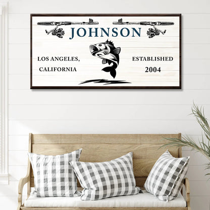 Catching Fish Sign canvas wall art with whitewashed wood and navy lettering Tailored Canvases on Tampa Home & Garden Store