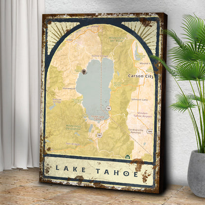 Tailored Canvases Lake Map Portrait Sign canvas with vintage distressed frame and Lake Tahoe map on Tampa Home & Garden Store