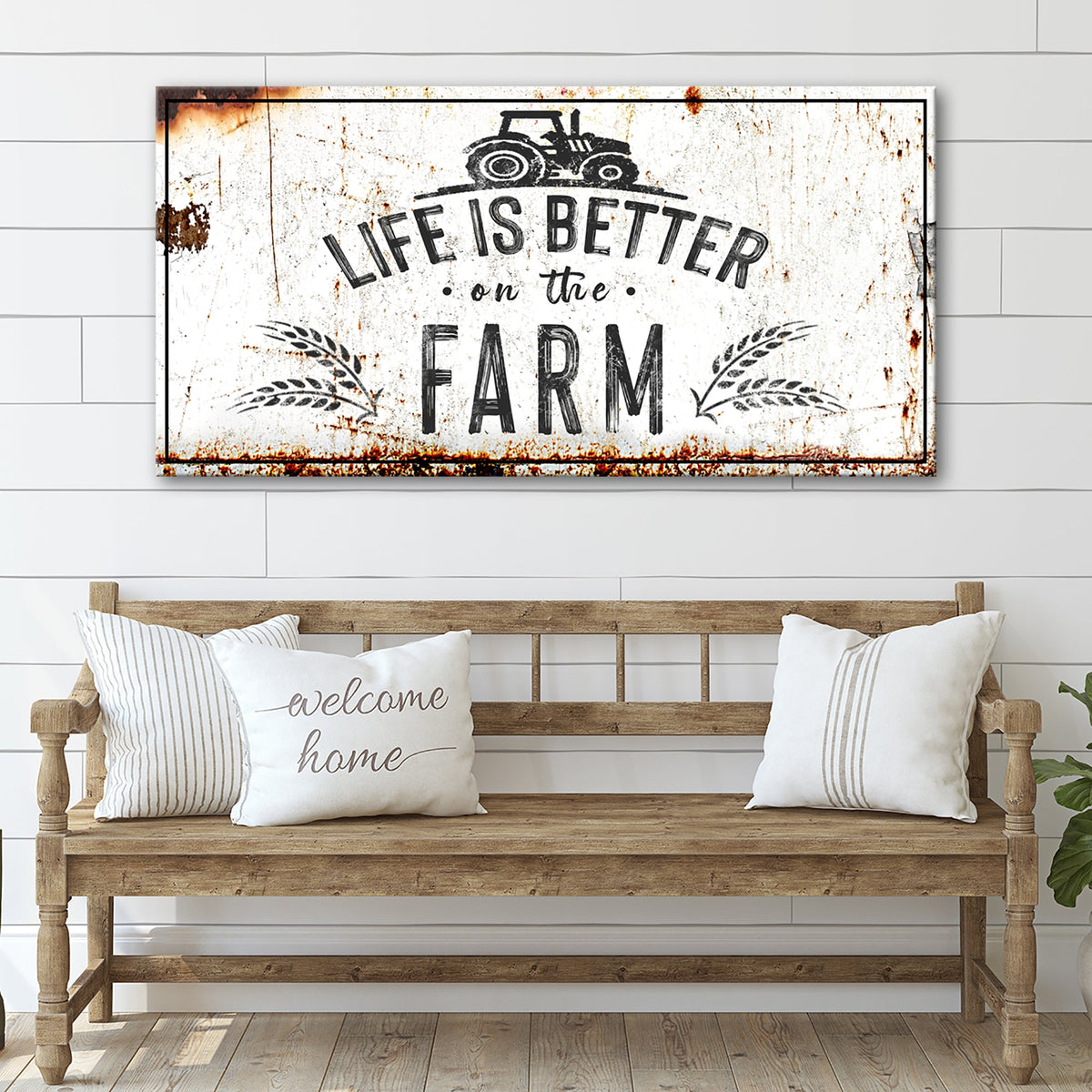 Life Is Better On The Farm canvas sign II by Tailored Canvases, rustic with tractor graphic on Tampa Home & Garden Store