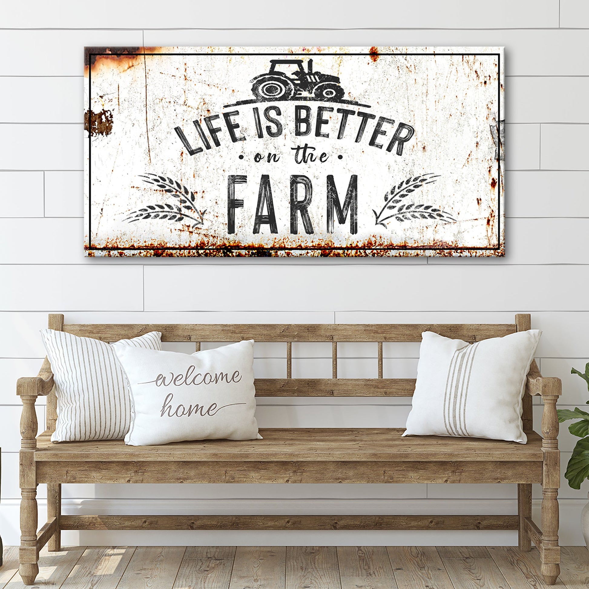 Life Is Better On The Farm canvas sign II by Tailored Canvases, rustic with tractor graphic on Tampa Home & Garden Store