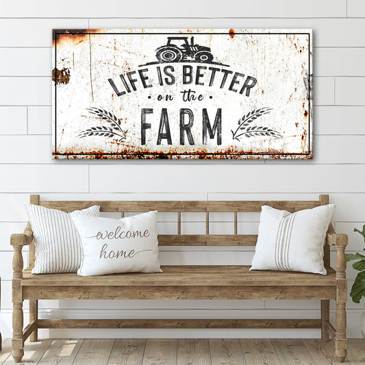 Life Is Better On The Farm canvas sign II by Tailored Canvases, rustic with tractor graphic on Tampa Home & Garden Store