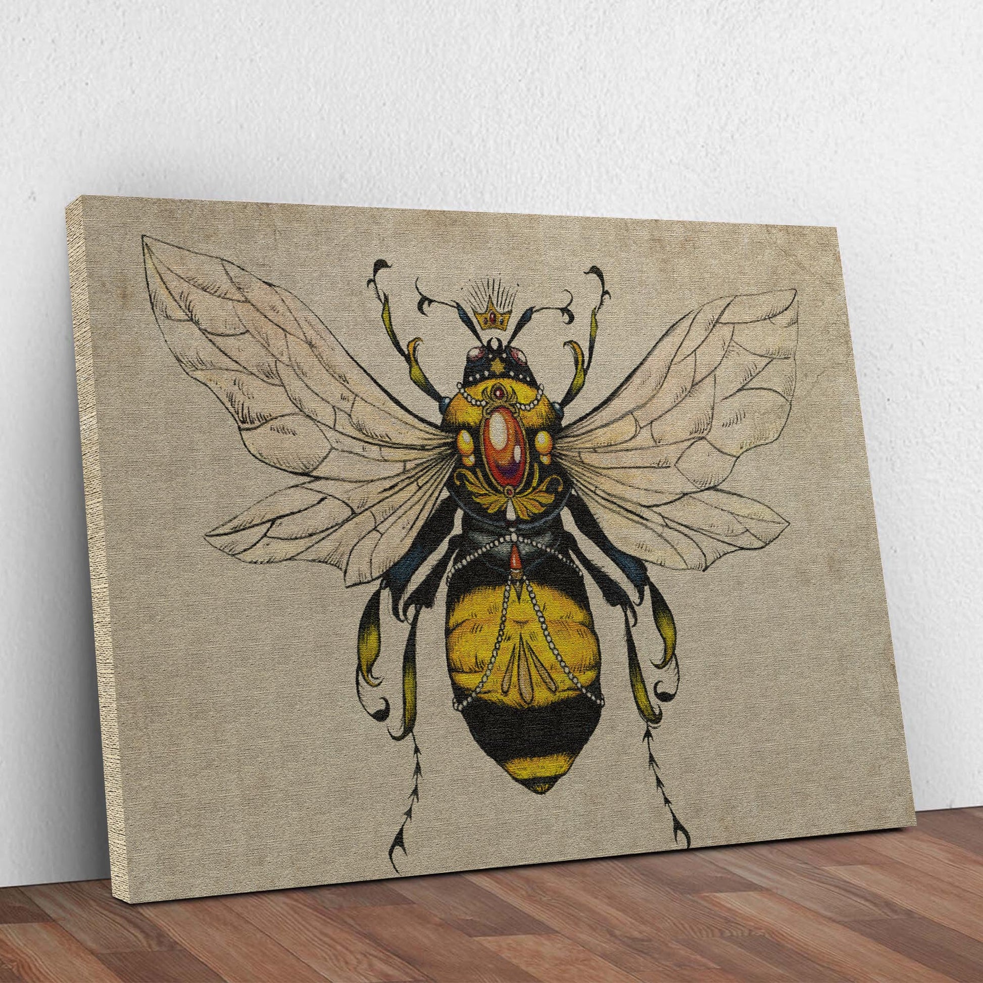 Vintage Queen Bee Canvas Wall Art on beige textured canvas by Tailored Canvases on Tampa Home & Garden Store