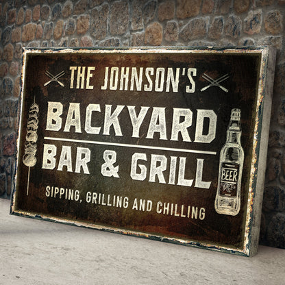 Backyard Bar And Grill Sign canvas by Tailored Canvases, rustic distressed look on Tampa Home & Garden Store