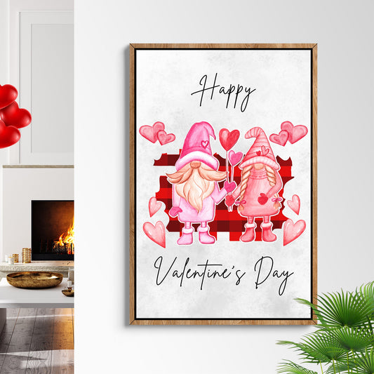 Valentine's Gnomes Sign canvas Tailored Canvases pink gnomes with hearts framed on plaid on Tampa Home & Garden Store