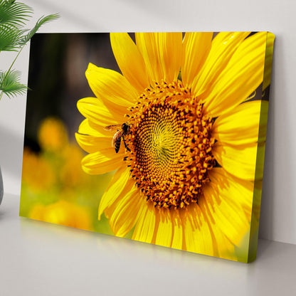 Bee on Sunflower Canvas Wall Art by Tailored Canvases bright yellow petals close-up on Tampa Home & Garden Store