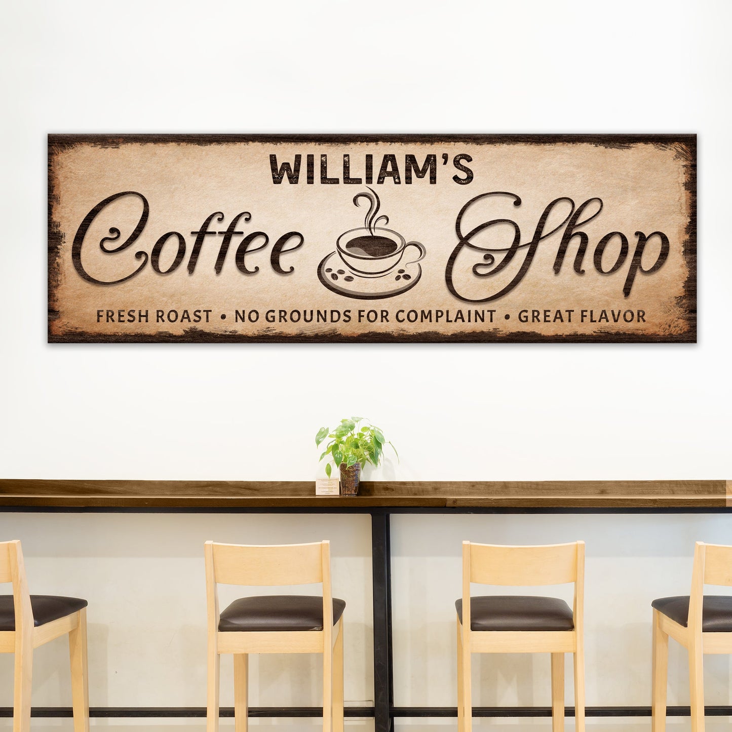 Coffee Shop Sign III canvas with tan background and bold script lettering Crafting Canvas on Tampa Home & Garden Store