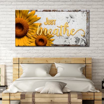 Just Breathe Sign canvas with bright sunflowers by Tailored Canvases on Tampa Home & Garden Store