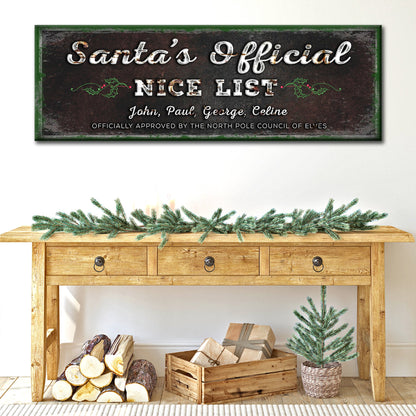 Santa's Official Nice List canvas sign with holly accents Tailored Canvases on Tampa Home & Garden Store