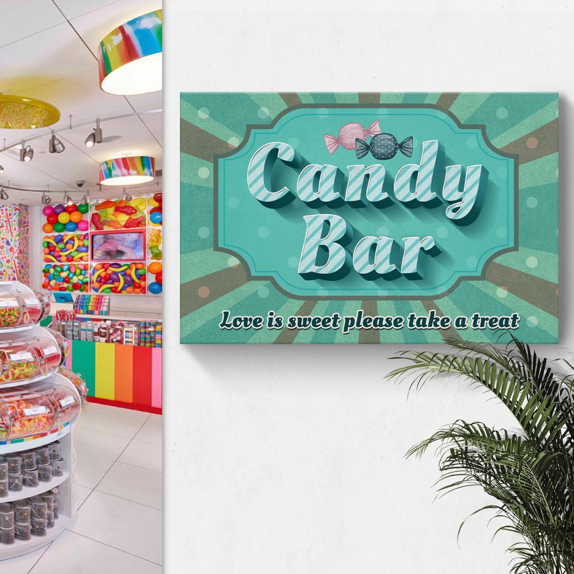 Love Is Sweet Take A Treat Candy Bar Sign III canvas Tailored Canvases teal canvas Store on Tampa Home & Garden Store