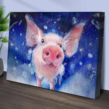 Fluffy Pig Watercolor Canvas Wall Art Tailored Canvases, pink pig on deep blue speckled backdrop on Tampa Home & Garden Store