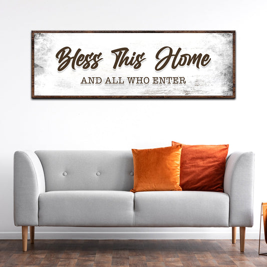 Bless This Home And All Who Enter Sign Crafting Canvas brown wood frame Tailored Canvases on Tampa Home & Garden Store
