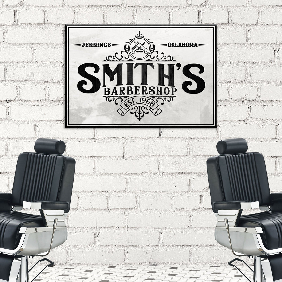 Barbershop Sign IV canvas print with vintage Smith's Barbershop design framed on brick on Tampa Home & Garden Store