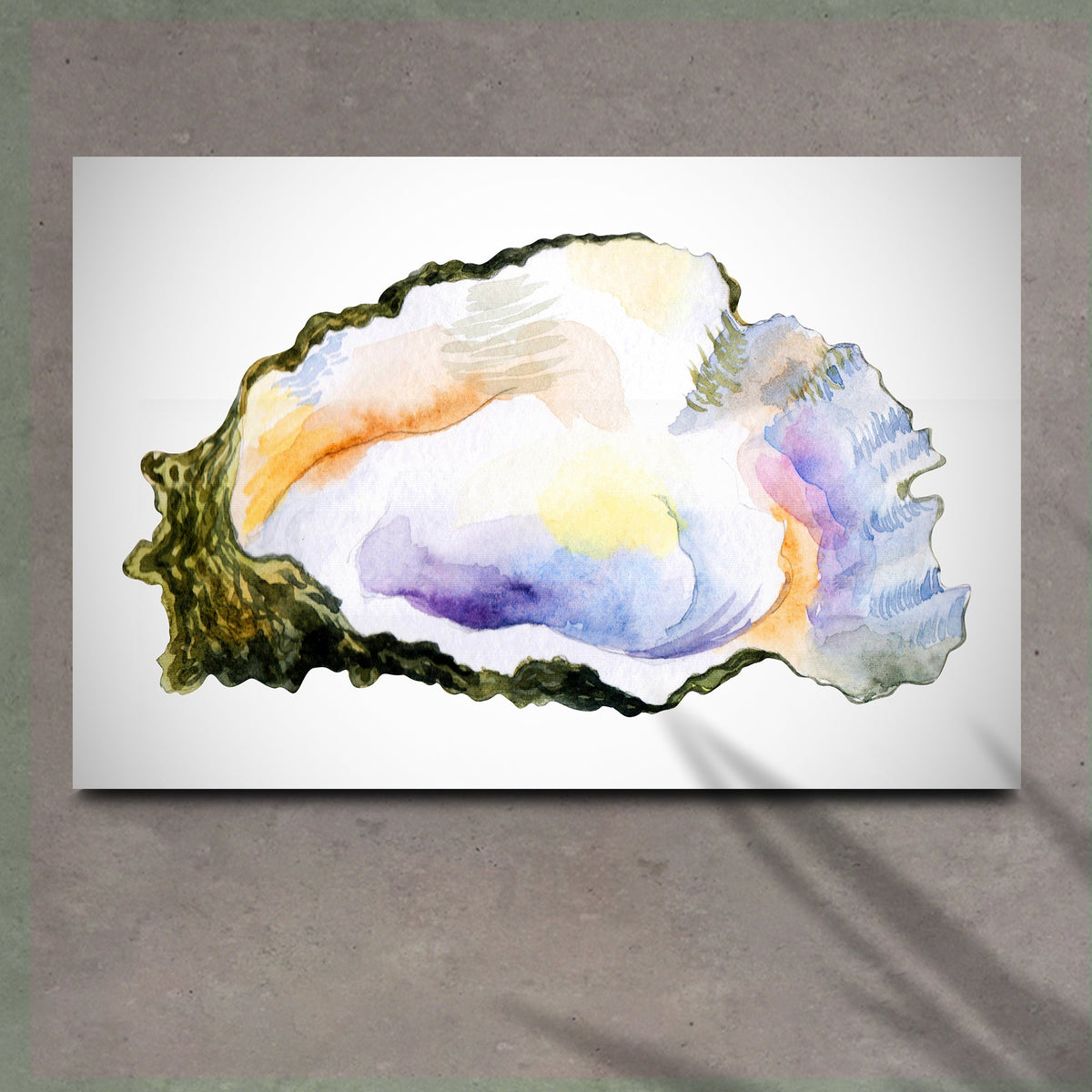 Oyster Watercolor Canvas Wall Art by Tailored Canvases, colorful seashell on canvas on Tampa Home & Garden Store