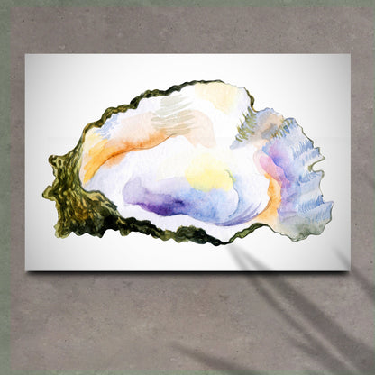 Oyster Watercolor Canvas Wall Art by Tailored Canvases, colorful seashell on canvas on Tampa Home & Garden Store
