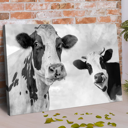 Monochrome Holstein cows canvas wall art, black-and-white portrait on an unframed canvas on Tampa Home & Garden Store