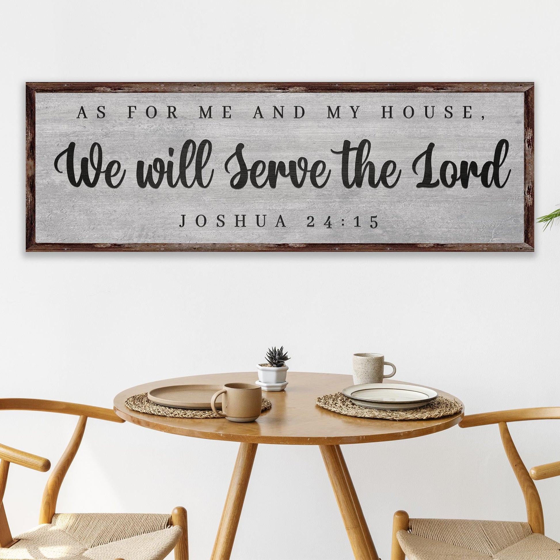 Canvas sign Joshua 24:15 gray distressed background with dark wood frame Tailored Canvases on Tampa Home & Garden Store