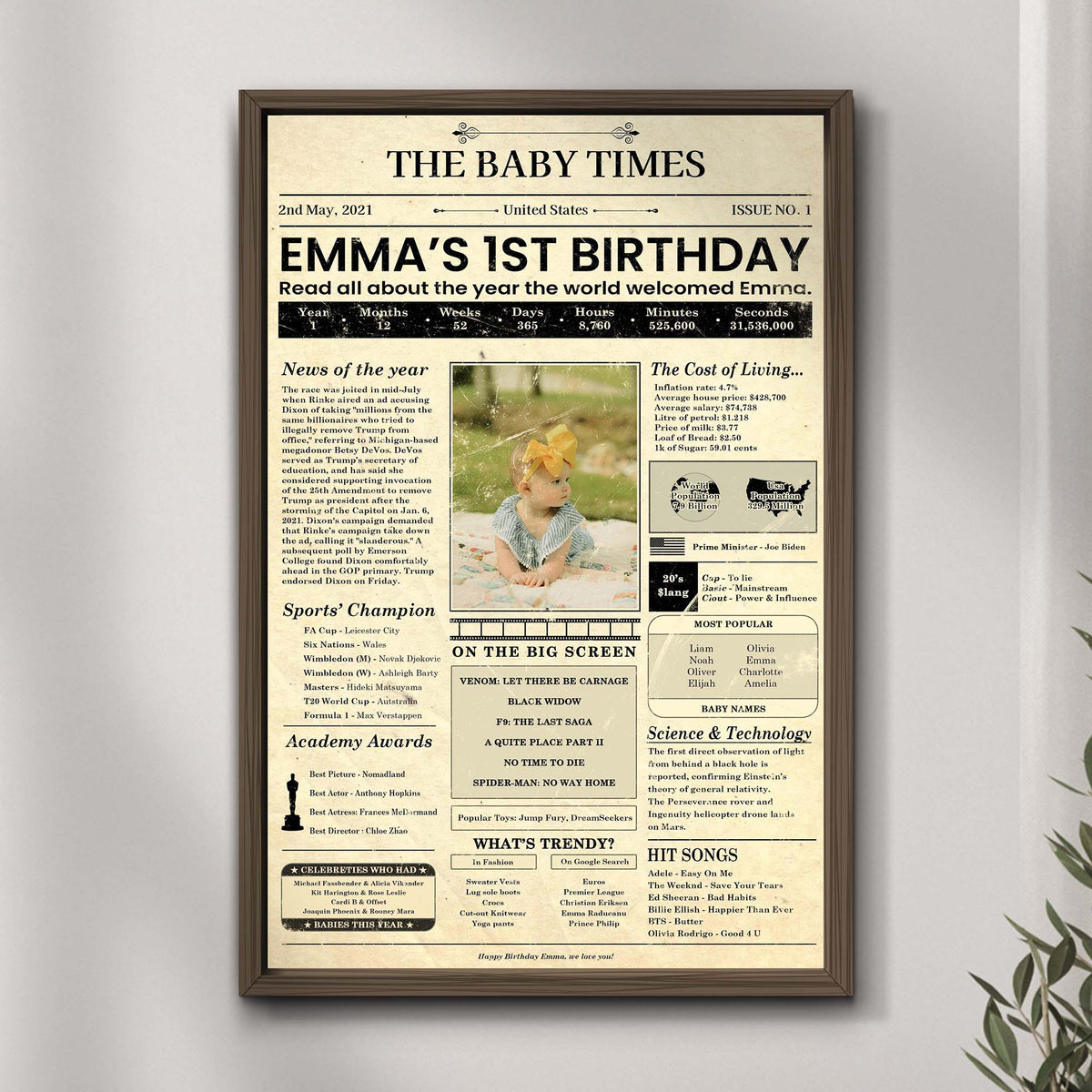 Canvas The Baby Times Sign framed vintage newspaper print by Tailored Canvases on Tampa Home & Garden Store