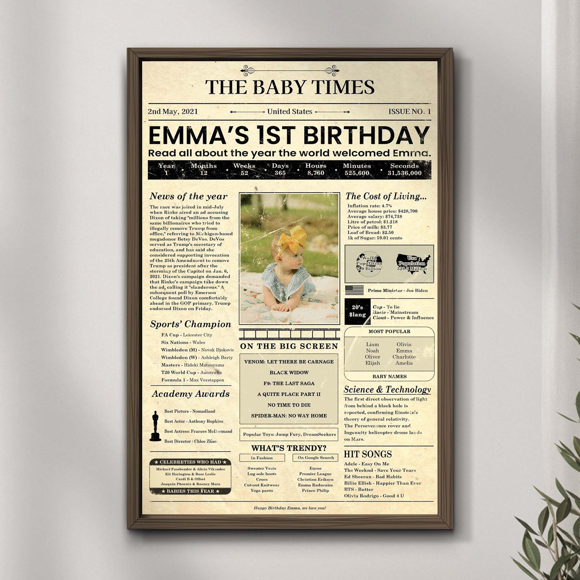 Canvas The Baby Times Sign framed vintage newspaper print by Tailored Canvases on Tampa Home & Garden Store