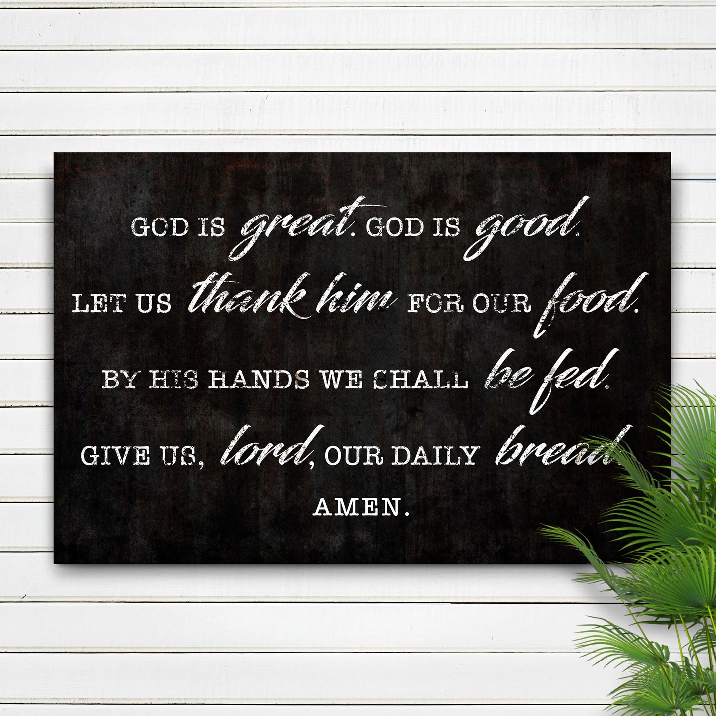 Tailored Canvases prayer sign III canvas with white distressed script on black background on Tampa Home & Garden Store