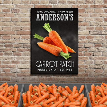 Carrot Patch Canvas Sign by Tailored Canvases, 100% Organic with orange carrots on black canvas on Tampa Home & Garden Store