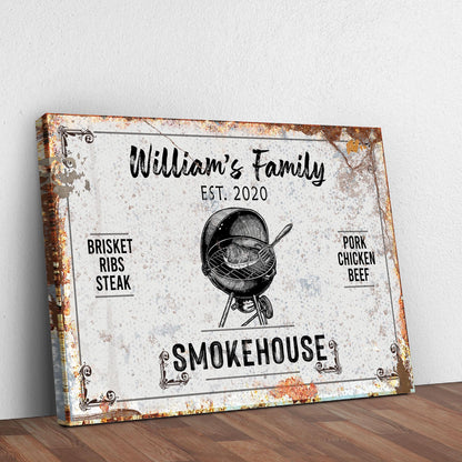 Family Smokehouse Sign II canvas by Tailored Canvases; rustic border, grill motif on Tampa Home & Garden Store