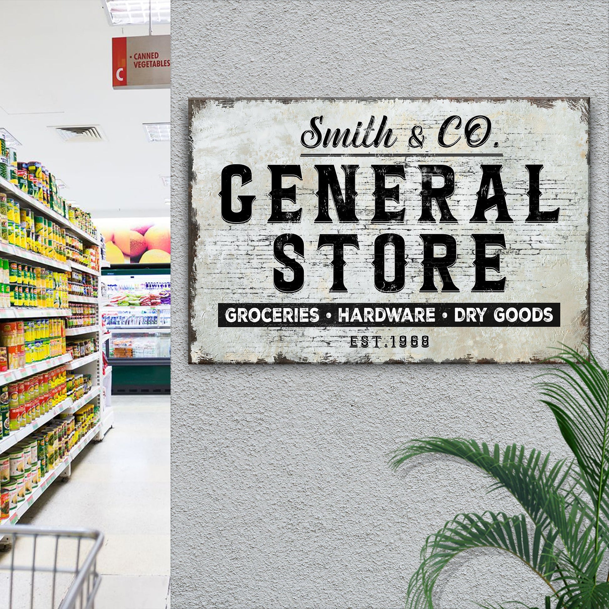 General Store Sign canvas print with distressed vintage typography Tailored Canvases on Tampa Home & Garden Store