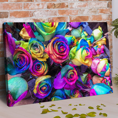 Rainbow Roses Canvas Wall Art with vibrant rainbow petals on canvas on Tampa Home & Garden Store