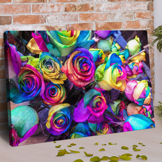 Rainbow Roses Canvas Wall Art with vibrant rainbow petals on canvas on Tampa Home & Garden Store