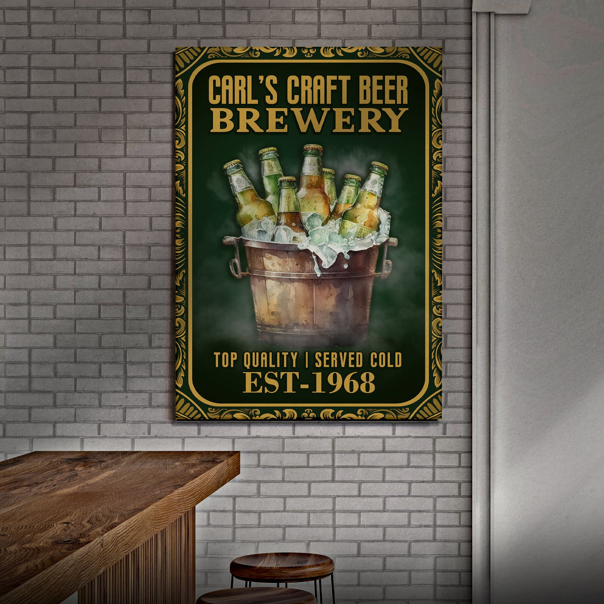 Craft Beer Brewery Sign canvas by Tailored Canvases with gold typography on green background on Tampa Home & Garden Store