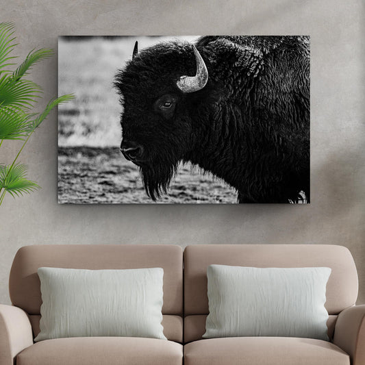 Black and White Bison Canvas Wall Art by Tailored Canvases, black textured buffalo portrait canvas on Tampa Home & Garden Store