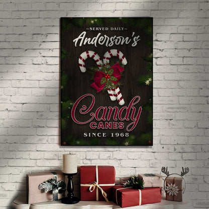 Served Daily Candy Canes Sign canvas by Tailored Canvases with candy canes and holly on Tampa Home & Garden Store