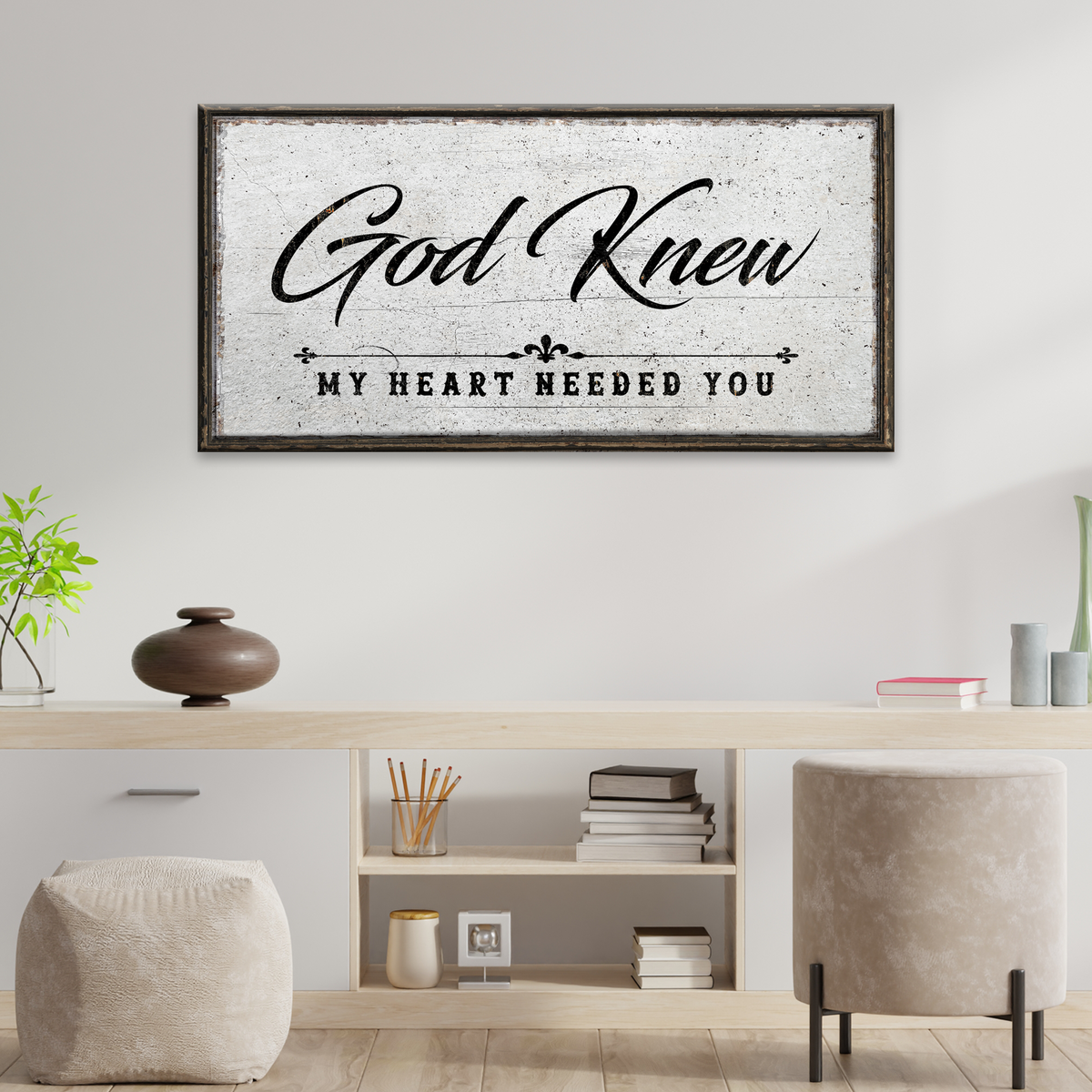 Canvas God Knew Sign crafting canvas by Tailored Canvases, distressed white wall art on Tampa Home & Garden Store