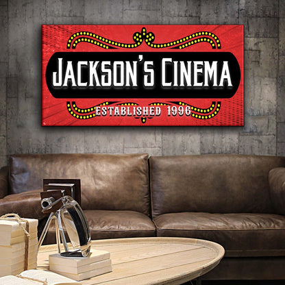 Family Cinema Sign III canvas red retro poster wall art Tailored Canvases on Tampa Home & Garden Store
