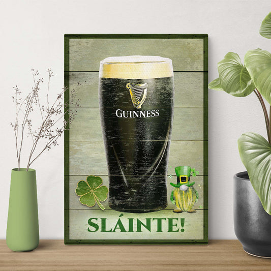 Sláinte St Patrick's Day canvas sign featuring Guinness beer glass by Tailored Canvases on Tampa Home & Garden Store