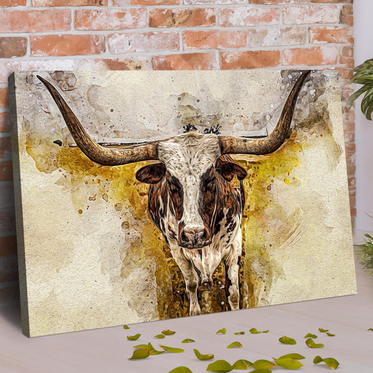 Texas Longhorn watercolor canvas wall art by Tailored Canvases, longhorn skull motif on Tampa Home & Garden Store