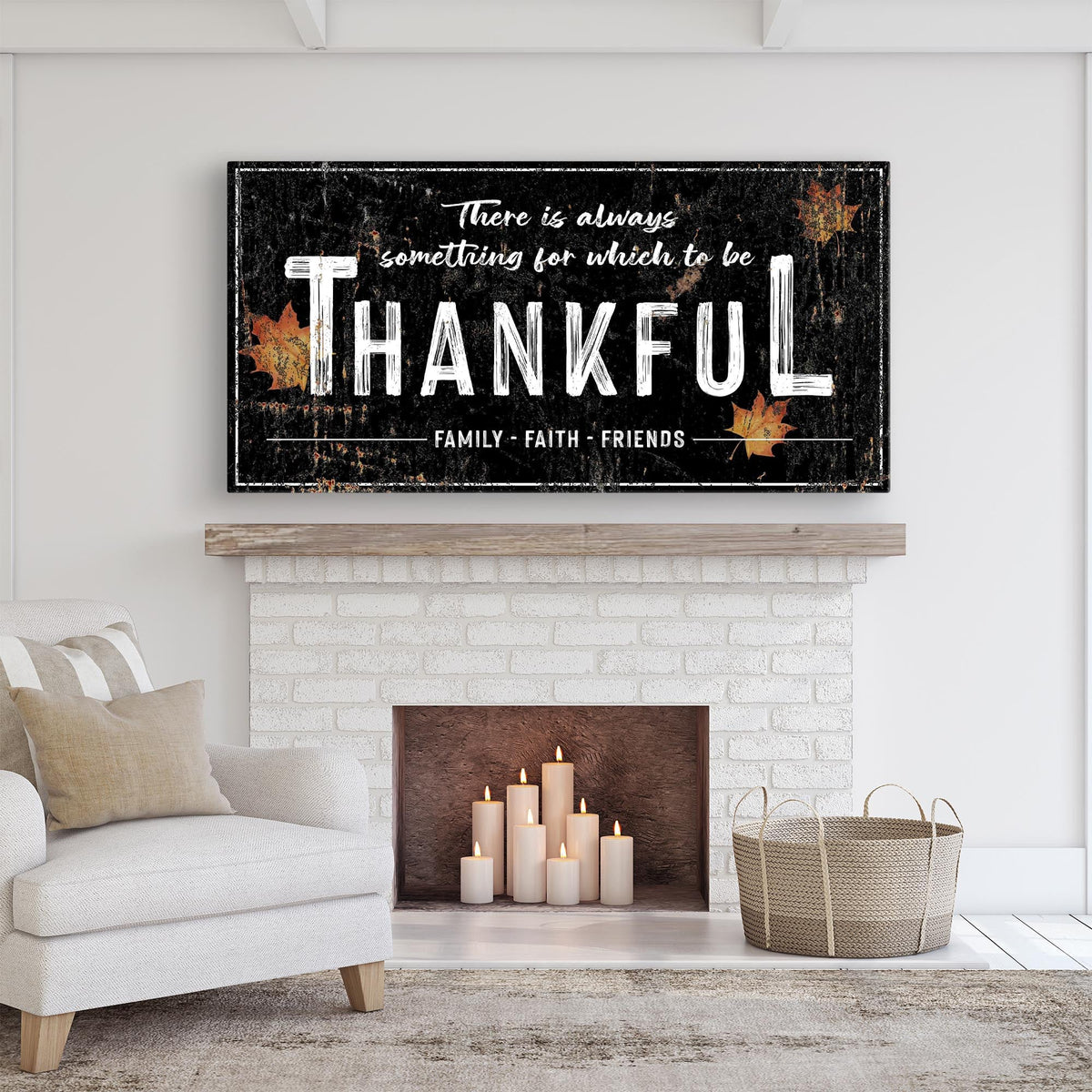 Always Thankful Sign canvas decor with distressed black background on Tampa Home & Garden Store