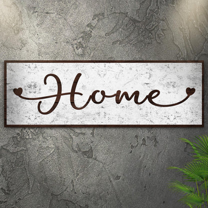 Home Sign II canvas by Tailored Canvases with distressed white background and brown script Home on Tampa Home & Garden Store