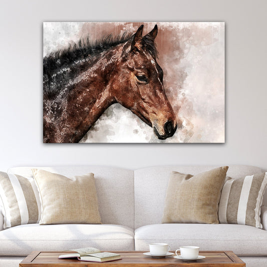 Horse watercolor canvas wall art, brown tones on a textured background on Tampa Home & Garden Store