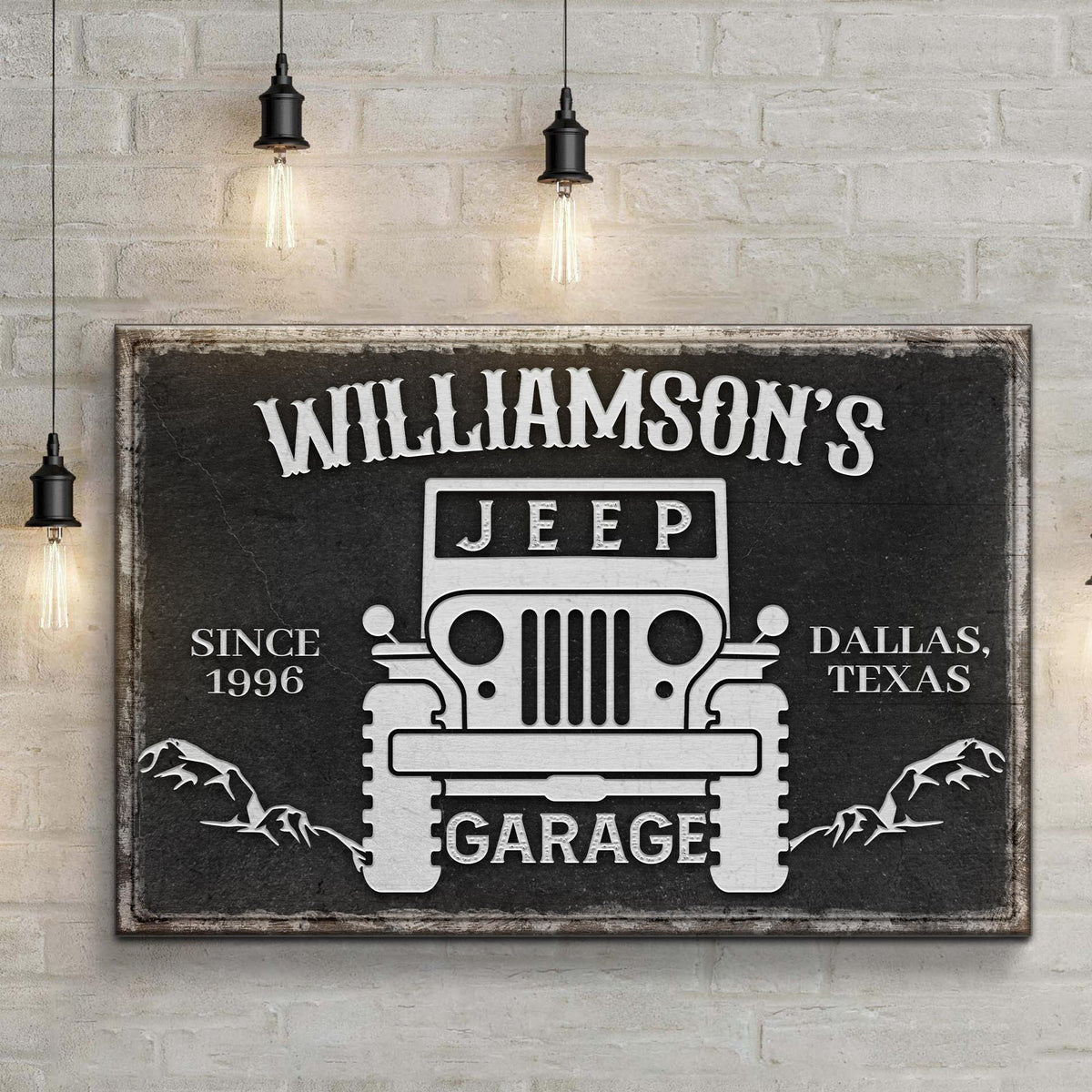 Family Garage Jeep Sign canvas by Tailored Canvases, vintage black chalkboard Jeep logo on Tampa Home & Garden Store