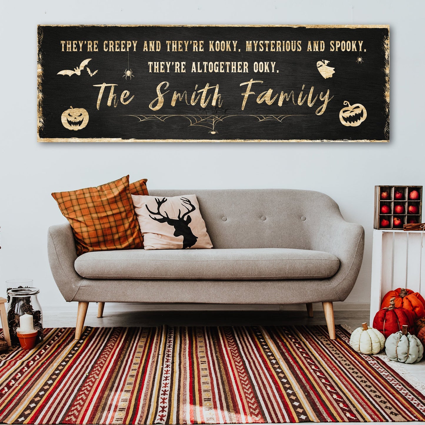 Creepy Family Sign canvas with black chalkboard backdrop and beige script The Smith Family on Tampa Home & Garden Store