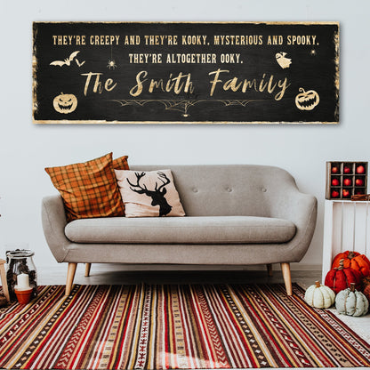 Creepy Family Sign canvas with black chalkboard backdrop and beige script The Smith Family on Tampa Home & Garden Store