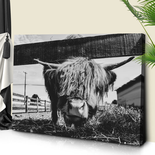 Curious Highland Cattle Monochrome Canvas Wall Art by Tailored Canvases, crafting canvas on Tampa Home & Garden Store