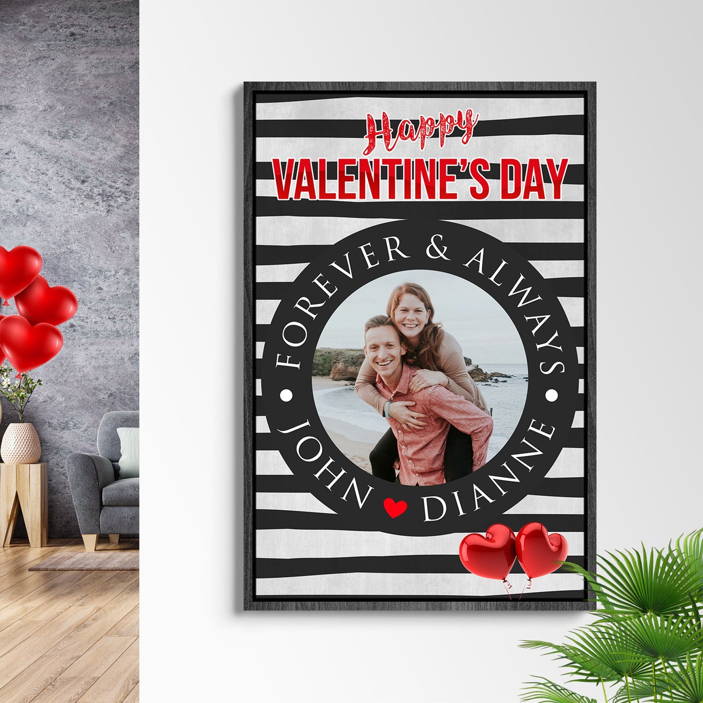 Forever And Always Modern Sign canvas by Tailored Canvases with black stripes and Valentine on Tampa Home & Garden Store