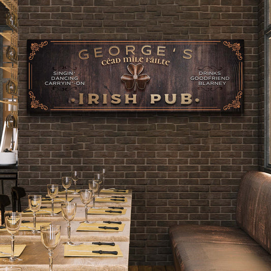 Irish Pub Sign canvas by Tailored Canvases, dark wood with copper lettering and corners on Tampa Home & Garden Store