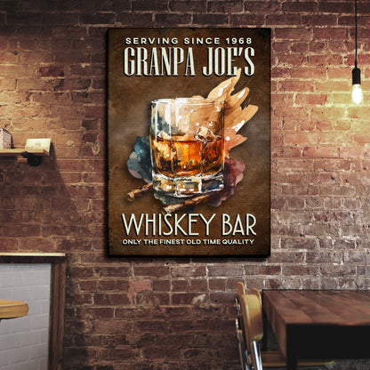 Only The Finest Whiskey Bar Sign canvas by Tailored Canvases with rustic wood backdrop on Tampa Home & Garden Store