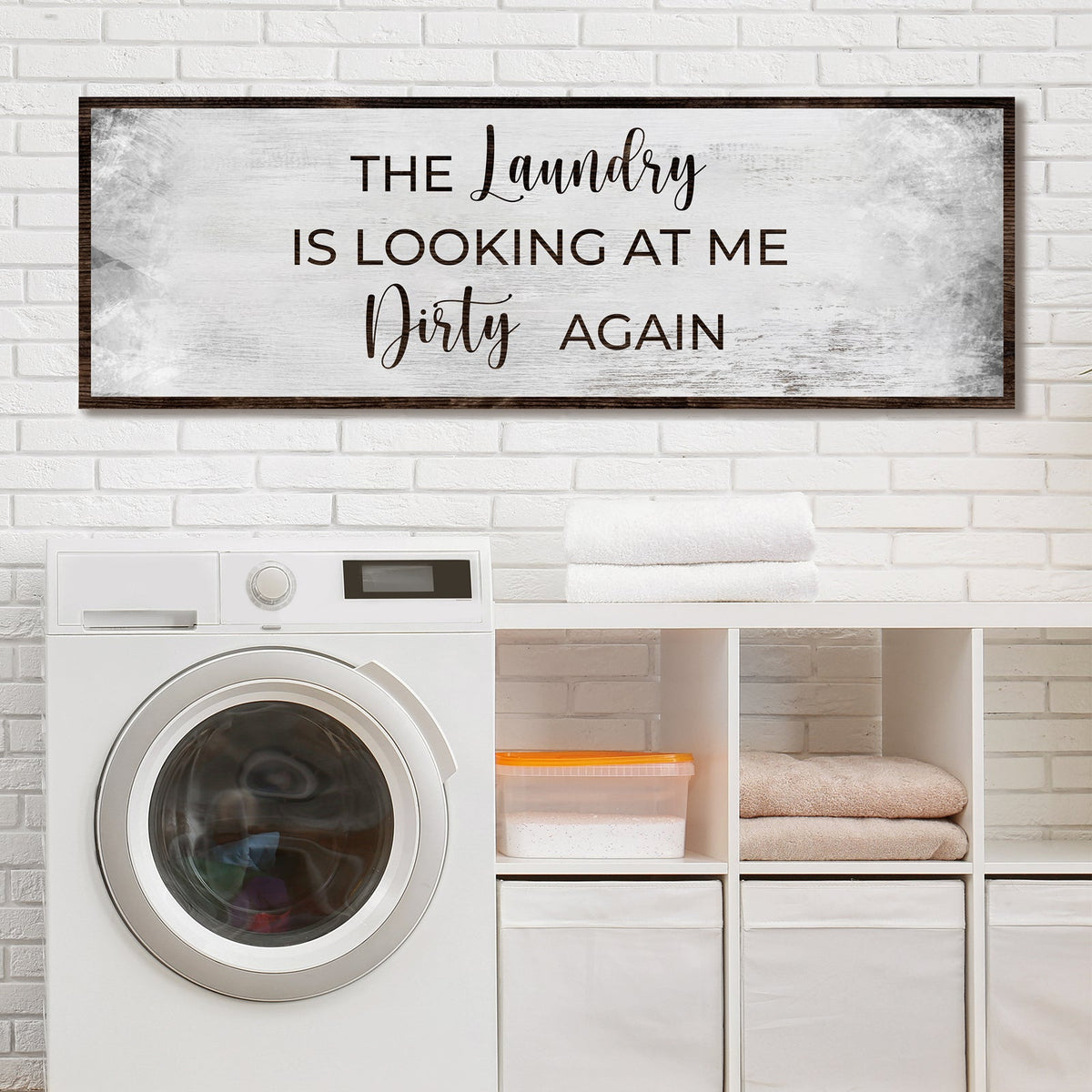 Dirty Laundry Sign II crafting canvas by Tailored Canvases, rustic white with wood frame on Tampa Home & Garden Store