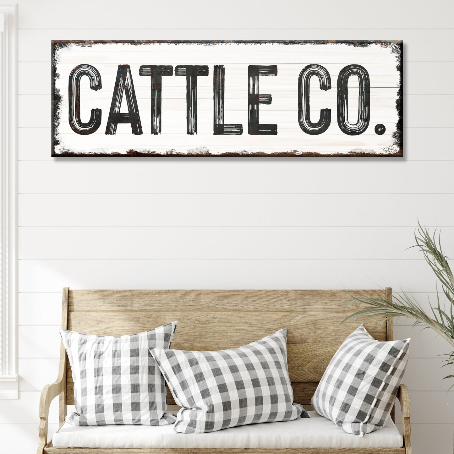 Cattle Co Sign canvas by Tailored Canvases whitewashed wood with distressed black lettering on Tampa Home & Garden Store